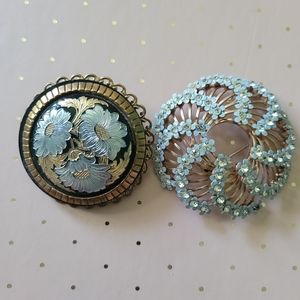 Brooch Bundle /brass look and light blue